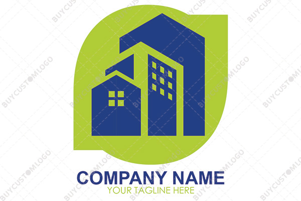 house and high rise buildings logo