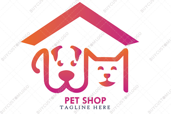 abstract hut cat and dog monoline logo