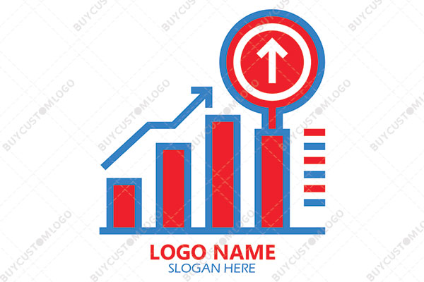 ascending bars, arrow and signboard logo
