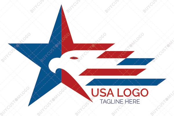 blue and red star with eagle and lines logo