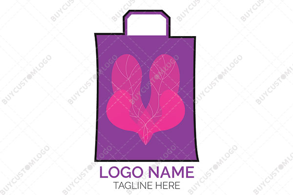 pink leaves in a purple shopping bag logo
