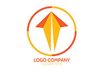 orange and golden paper plane in a circle logo