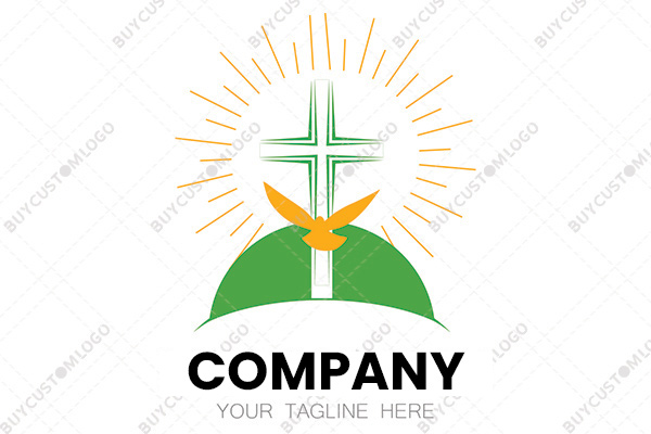 sun, cross and dove logo