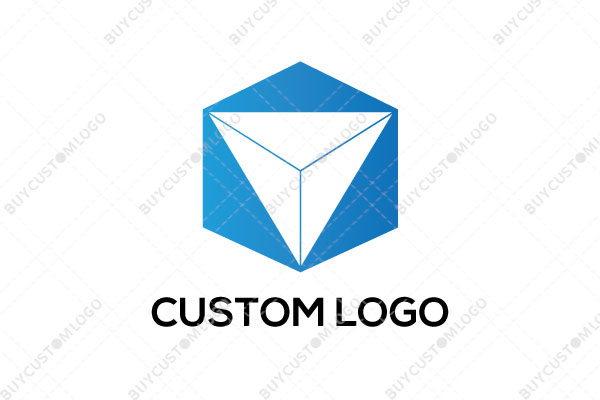 deformed triangle in a hexagon blue logo