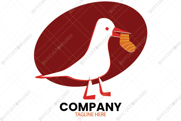 seagull carrying a sock logo