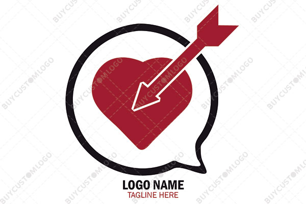 heart and arrow in a messaging icon logo
