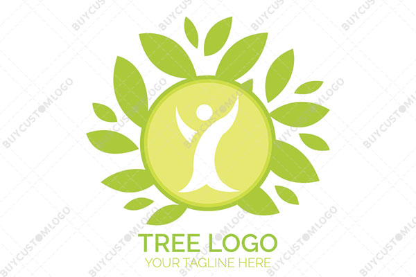 abstract person tree in a seal and leaves logo