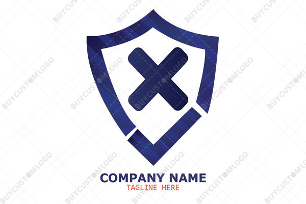 cross in an abstract shield with check mark logo