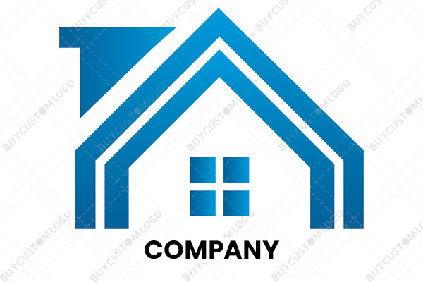 minimalistic blue hut with chimney logo