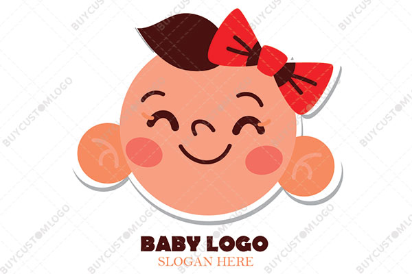 happy baby girl with hair bow logo