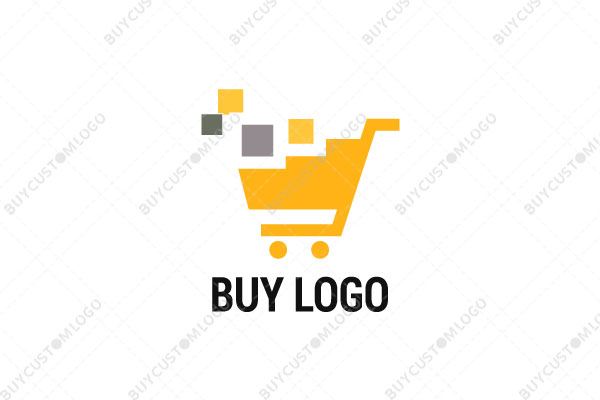 pixelated shopping cart with goods logo