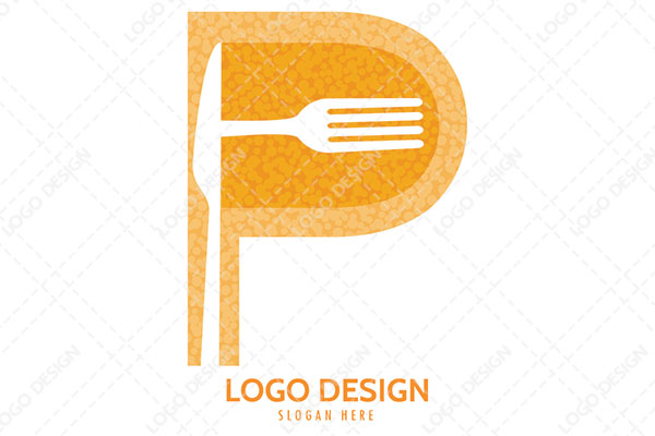 Yellow Abstract with a Knife and Folk Forming the Alphabet P Logo
