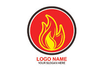 golden flame in red and black seal logo