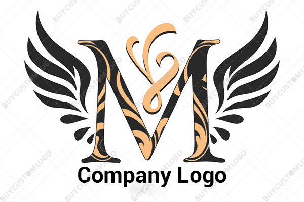 embroidered letter m with ribbon logo