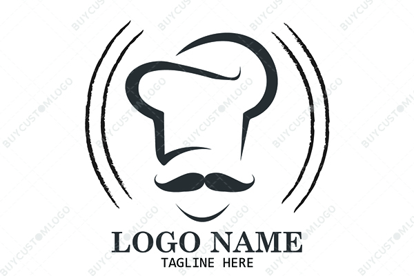chef with moustache and hat cartoon sketch logo