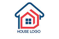 Minimalistic red and blue house logo