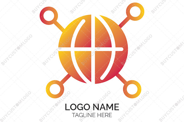 A Globe with Networking Nodes in Four Corners Logo