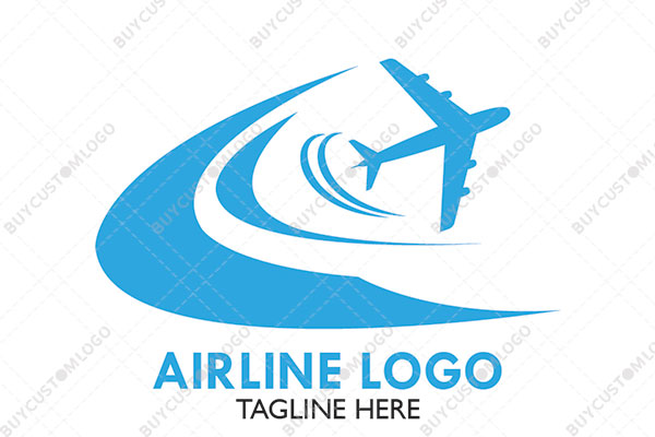 aeroplane with circular lines silhouette style logo