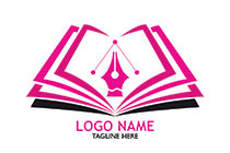 abstract book, sharing icon and fountain pen logo