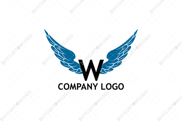 blue muscular wings with a letter logo