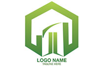 hexagonal 3D building green logo