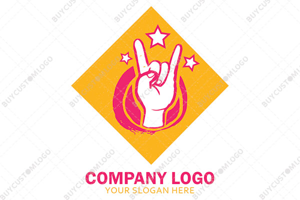 rock and roll hand sign in a rhombus logo