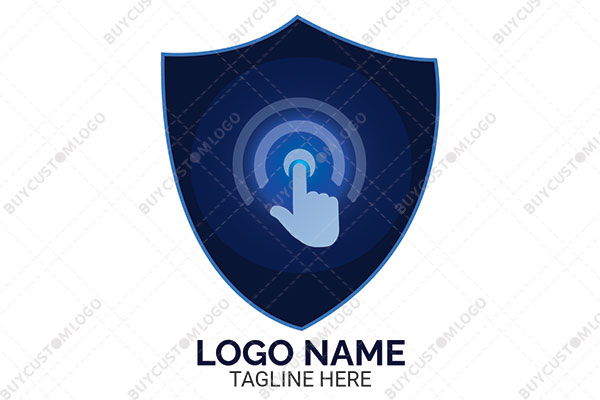 signals and click cursor in a shield logo