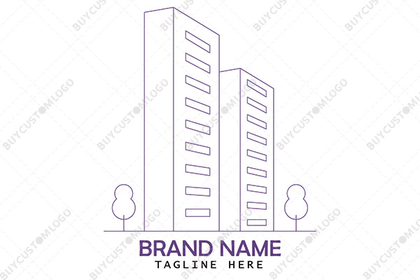 tall apartment buildings line style logo