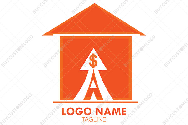 growth arrow and dollar symbol in an abstract hut logo