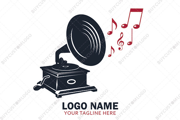 phonograph with musical notes minimalistic logo