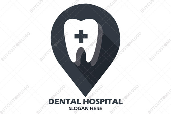 3D tooth in a location pin logo