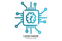 abstract circuit chip with a brain logo