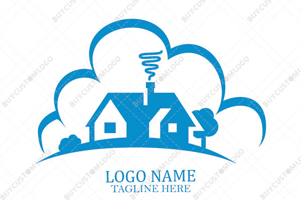 house with greenery and cloud logo