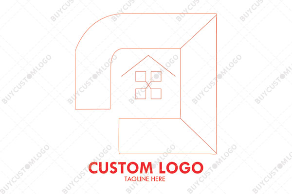 hut in an abstract frame sketch style logo