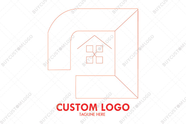 hut in an abstract frame sketch style logo