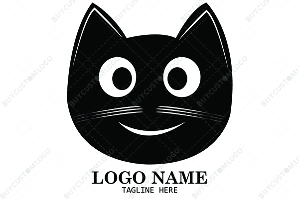 black happy kitten face cartoon logo