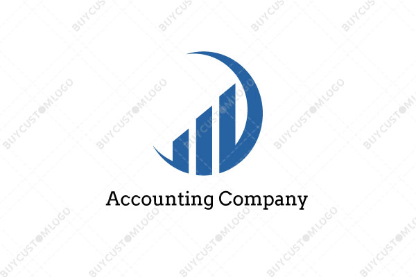 abstract bar chart lines buildings in a crescent moon logo