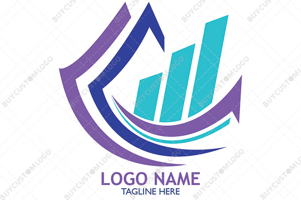 abstract documents, ascending bars and growth arrow logo