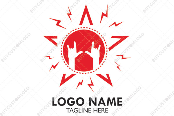 hand horns in circles and stars with bolts logo