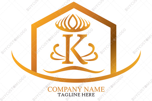 k letter crown flame in house logo