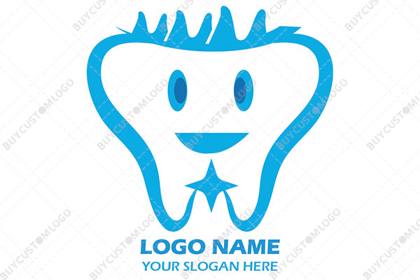 ocean blue happy tooth mascot logo