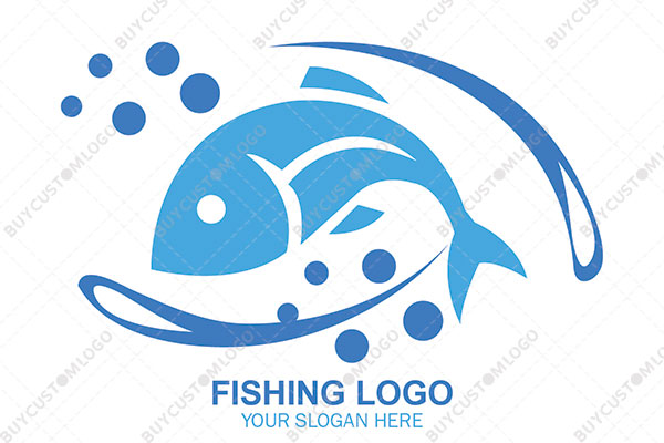 fish with bubbles and abstract needles rods logo