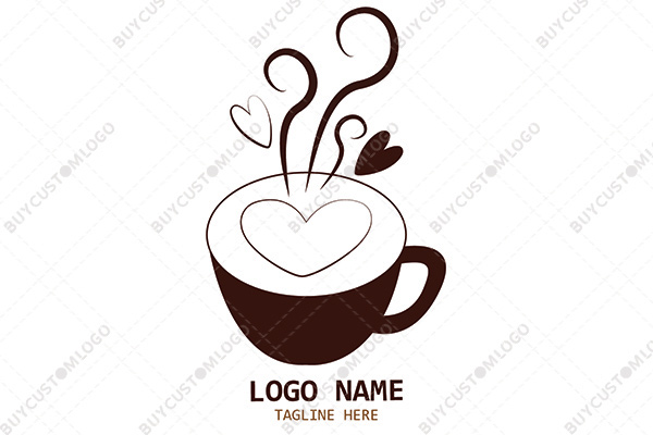 coffee cup heart and fumes logo