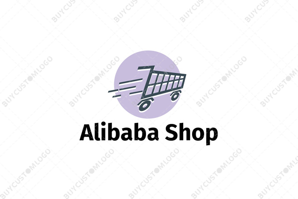 crazy flying shopping cart mascot logo