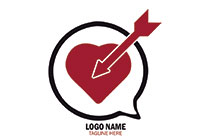 heart and arrow in a messaging icon logo