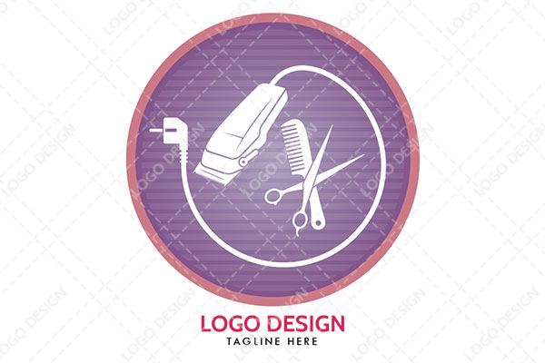 A Circle Abstract with a Trimmer, Comb, and a Scissor Logo