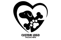 bull terrier, paw and bone heart logo