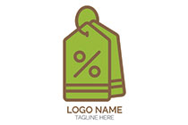 brown and green percentage price tags logo