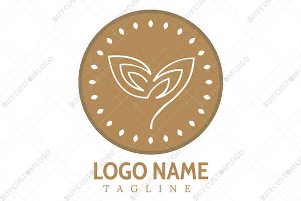 monoline leaves in a seal with rays logo