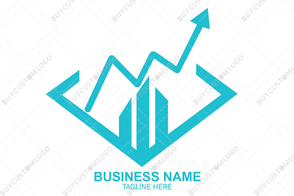 graph line and high rise buildings in a rhombus logo